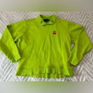 Teddy Fresh Cherry Embroidered Collared Crew Neck Sweatshirt Pullover Like Green